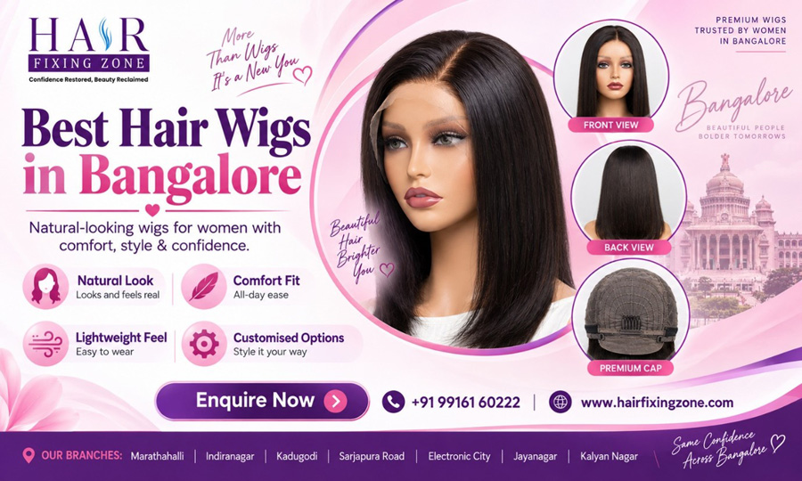 Best Hair Wigs in Bangalore – natural-looking wigs for women at Hair Fixing Zone
